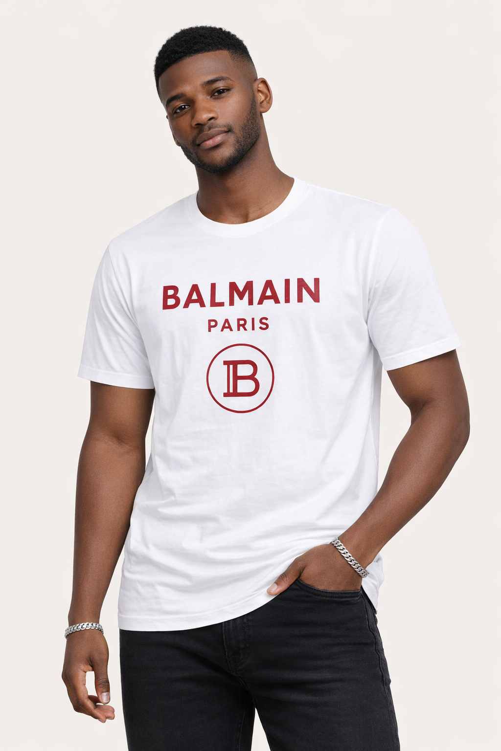 Men's Graphic Crewneck T Shirt with Shoulder Epaulets