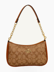 Curved Patterned Shoulder Bag with Zip Closure