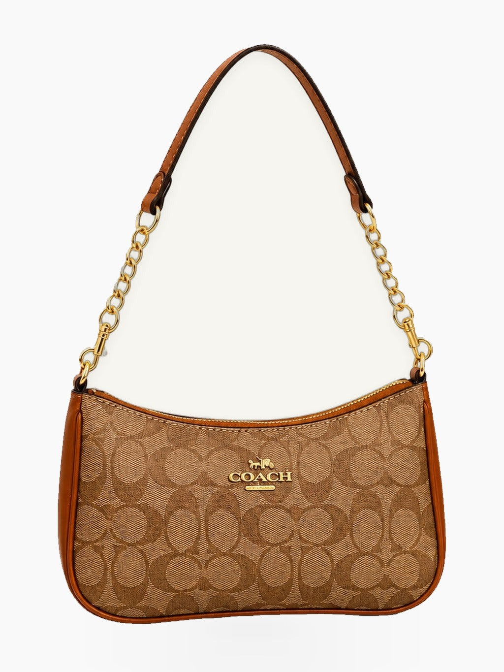 Curved Patterned Shoulder Bag with Zip Closure