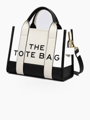 Lettered Tote Bag with Top Handles and Detachable Shoulder Strap