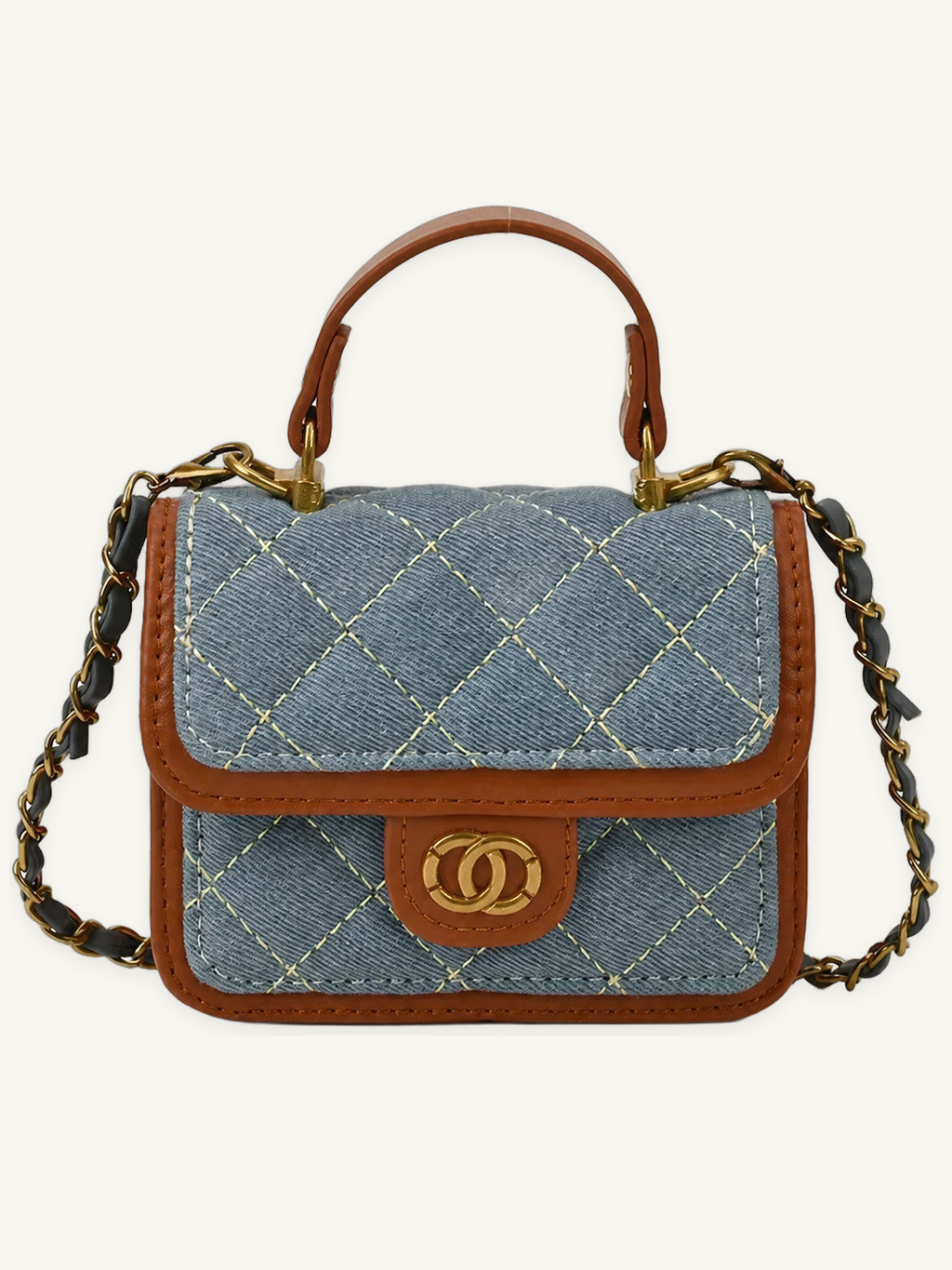 Quilted Mini Flap Crossbody Bag with Top Handle and Turn Lock