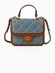 Mini Quilted Flap Crossbody Bag with Turn Lock, Top Handle, and Chain Strap