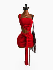 Leia women's fashionable and sexy solid color lace-up mini dress, summer elegant dress for women