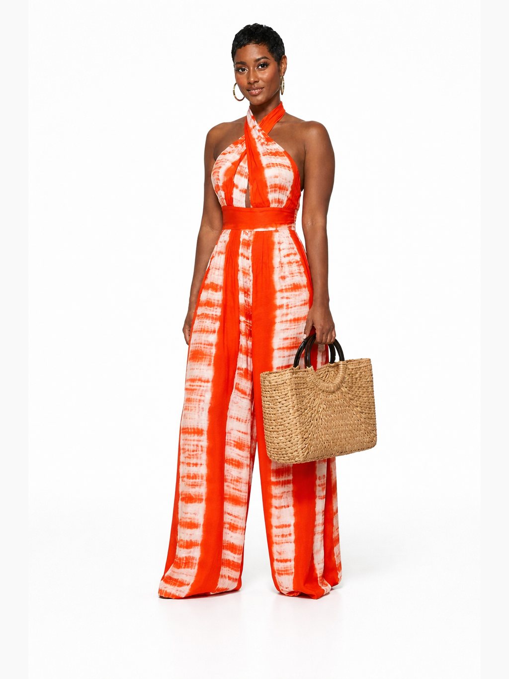 8629 European and American Women's Jumpsuit, Sleeveless Backless Floor-length Pants, Cross-Neck Halter, Casual Wide-Leg Jumpsuit