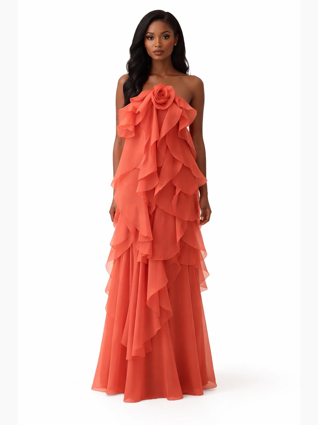 Women's Layered Ruffle Backless Halter Maxi Dress