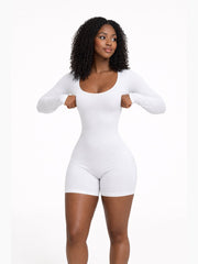 Women's Long Sleeve Scoop Neck Shorts Bodysuit