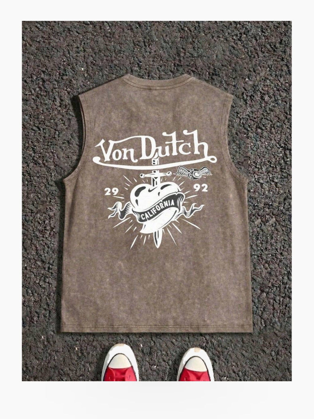 Sleeveless Graphic Tank Top with Crew Neck and Front-Back Prints