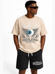 Men's Graphic Crew Neck T-Shirt and Drawstring Shorts Set