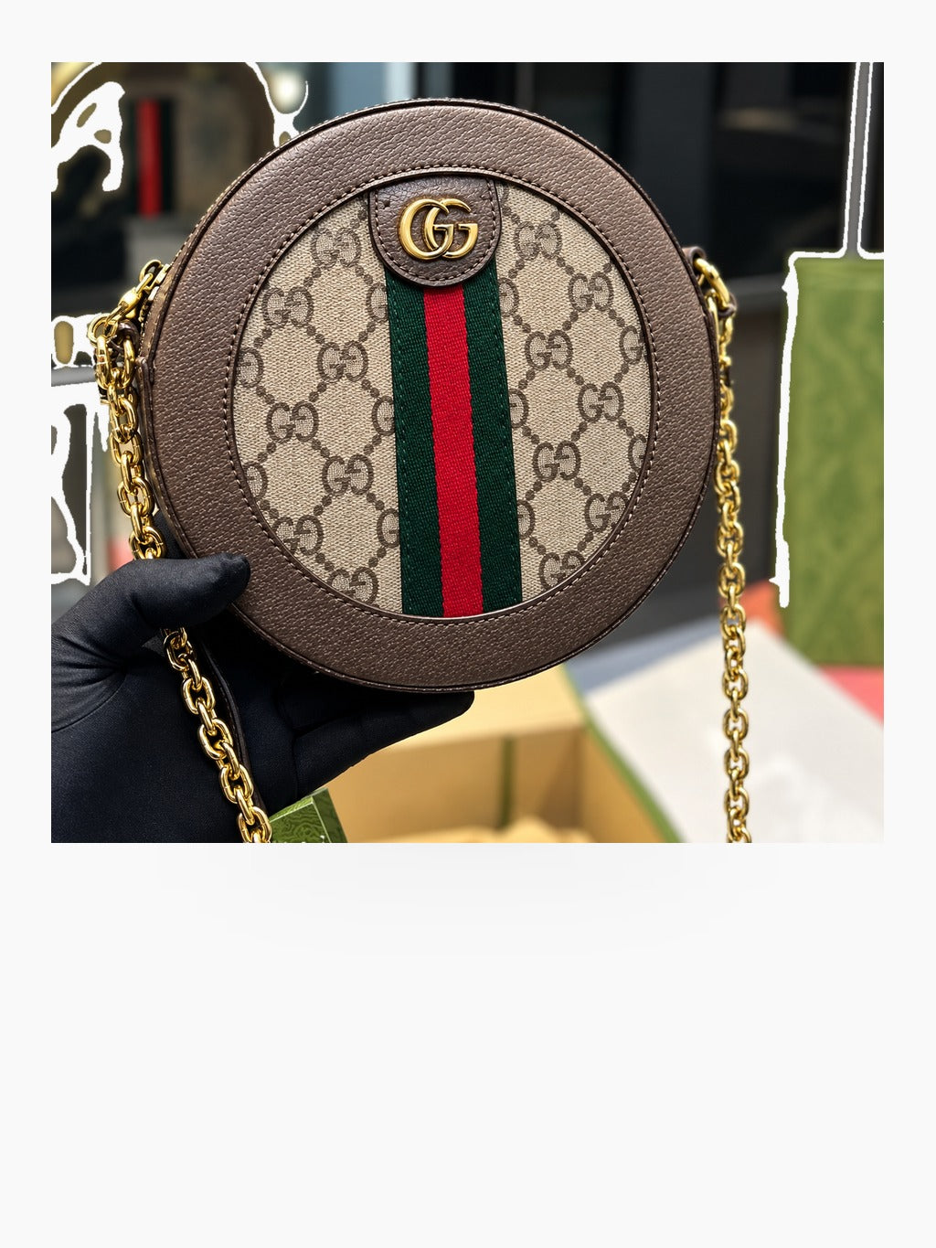 Round Patterned Crossbody Bag with Chain Strap