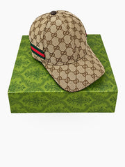 Patterned Baseball Cap with Structured Curved Brim and Contrast Stripe
