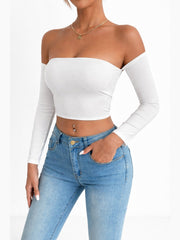 Off Shoulder Long Sleeve Crop Top