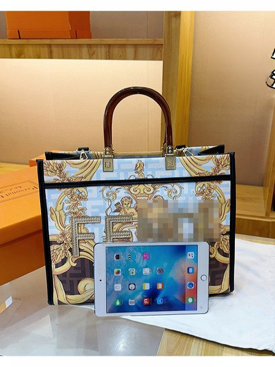 Premium Handheld Tote Bag With Bold Fashion Print For Women And Light Luxury Crossbody Strap