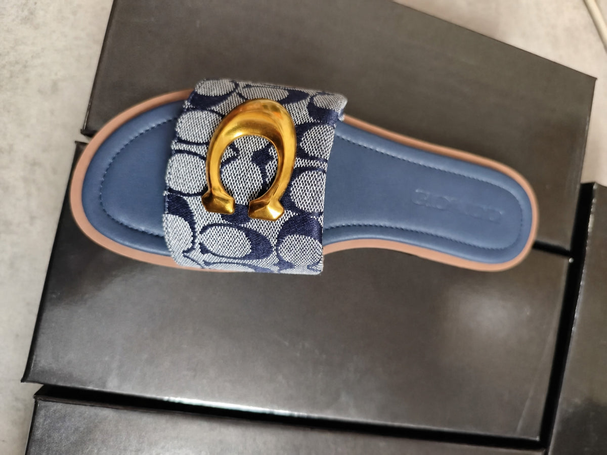Women's Patterned Slip On Slide Sandals with Oversized Buckle