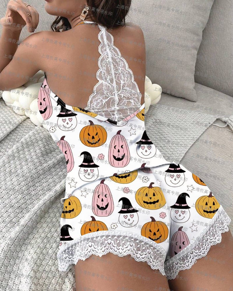 Women's Two-Piece Camisole Sleep Set with Lace Back Detail and Scalloped Trim Shorts