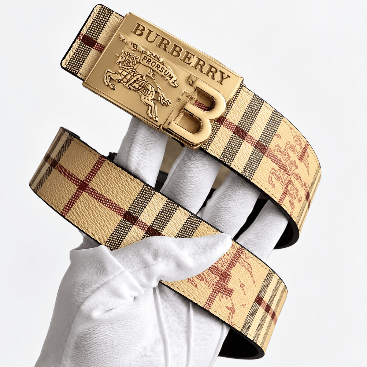 Men's Patterned Belt with Adjustable Rectangular Buckle
