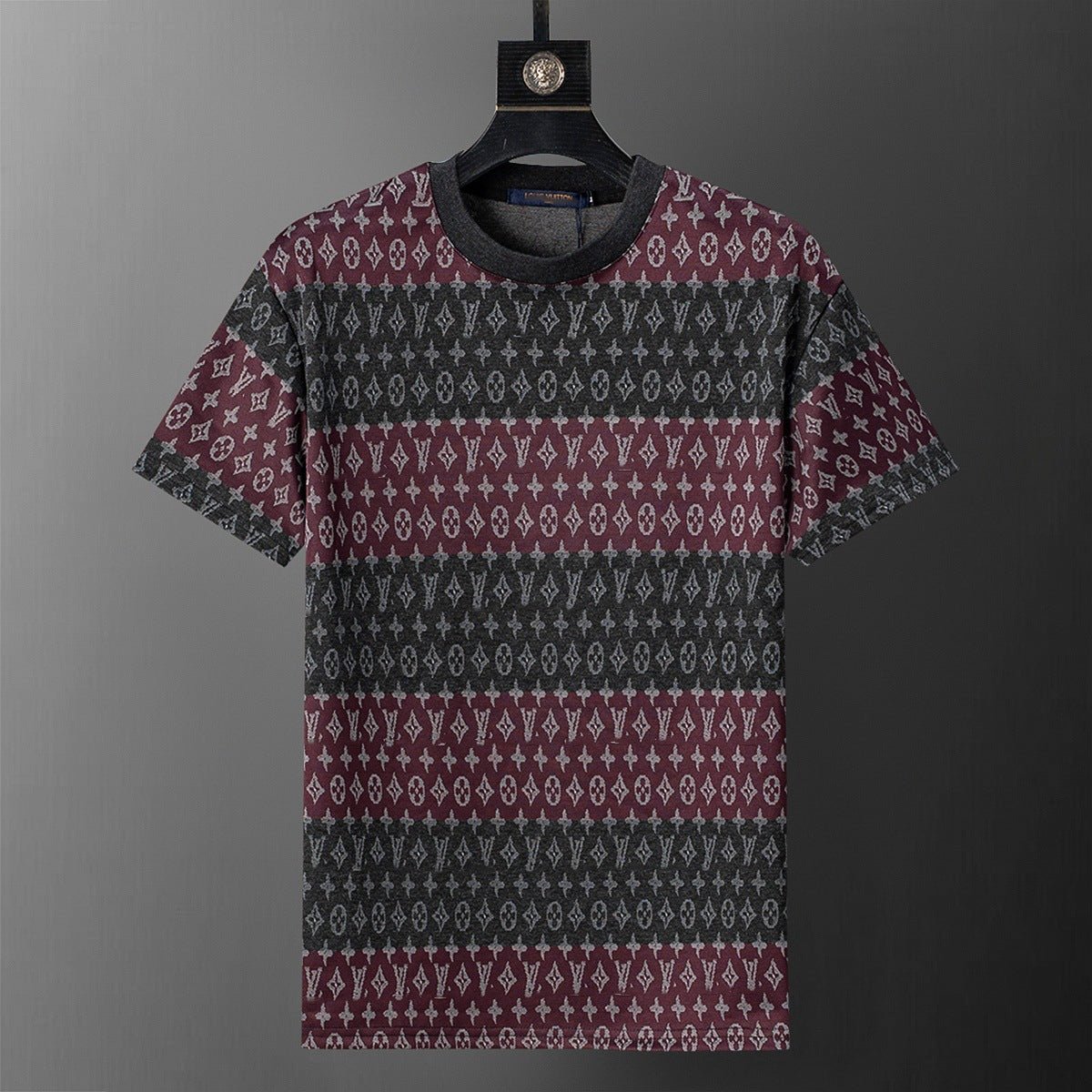 Checkerboard Crew Neck Short Sleeve T Shirt