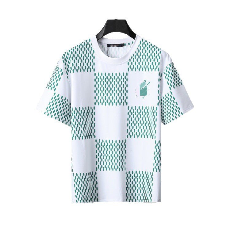Checkerboard Crew Neck Short Sleeve T Shirt