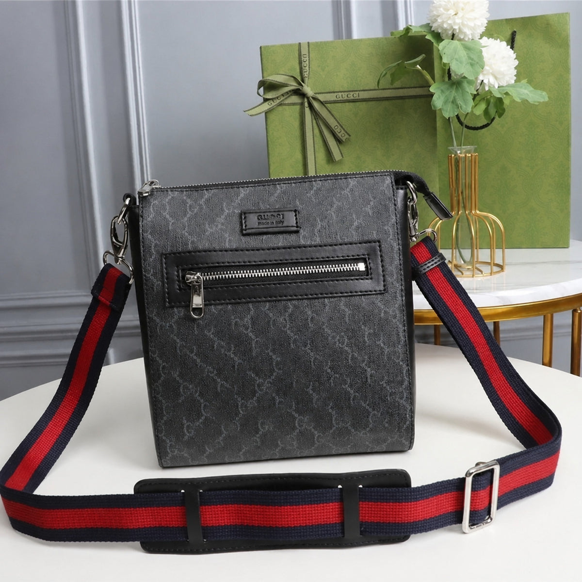 Structured Crossbody Messenger Bag with Front Zip Pocket