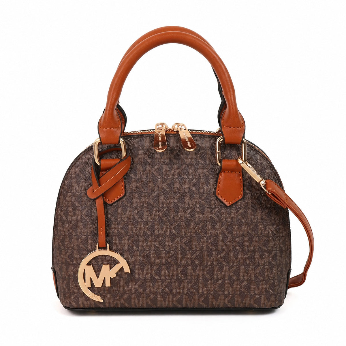 Structured Dome Satchel with Top Handles and Removable Crossbody Strap