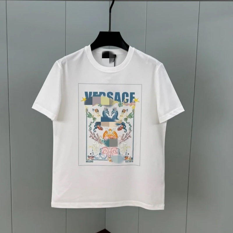 Short Sleeve Crewneck T Shirt with Graphic Chest Print