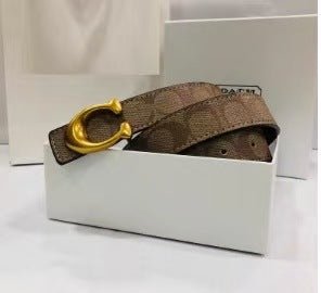 Women's Patterned Adjustable Belt with Oversized Curved Buckle
