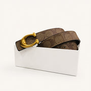 Women's Patterned Adjustable Belt with Oversized Curved Buckle