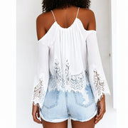 Women's Chiffon Overlay Blouse with Mesh Details and Lace Trim